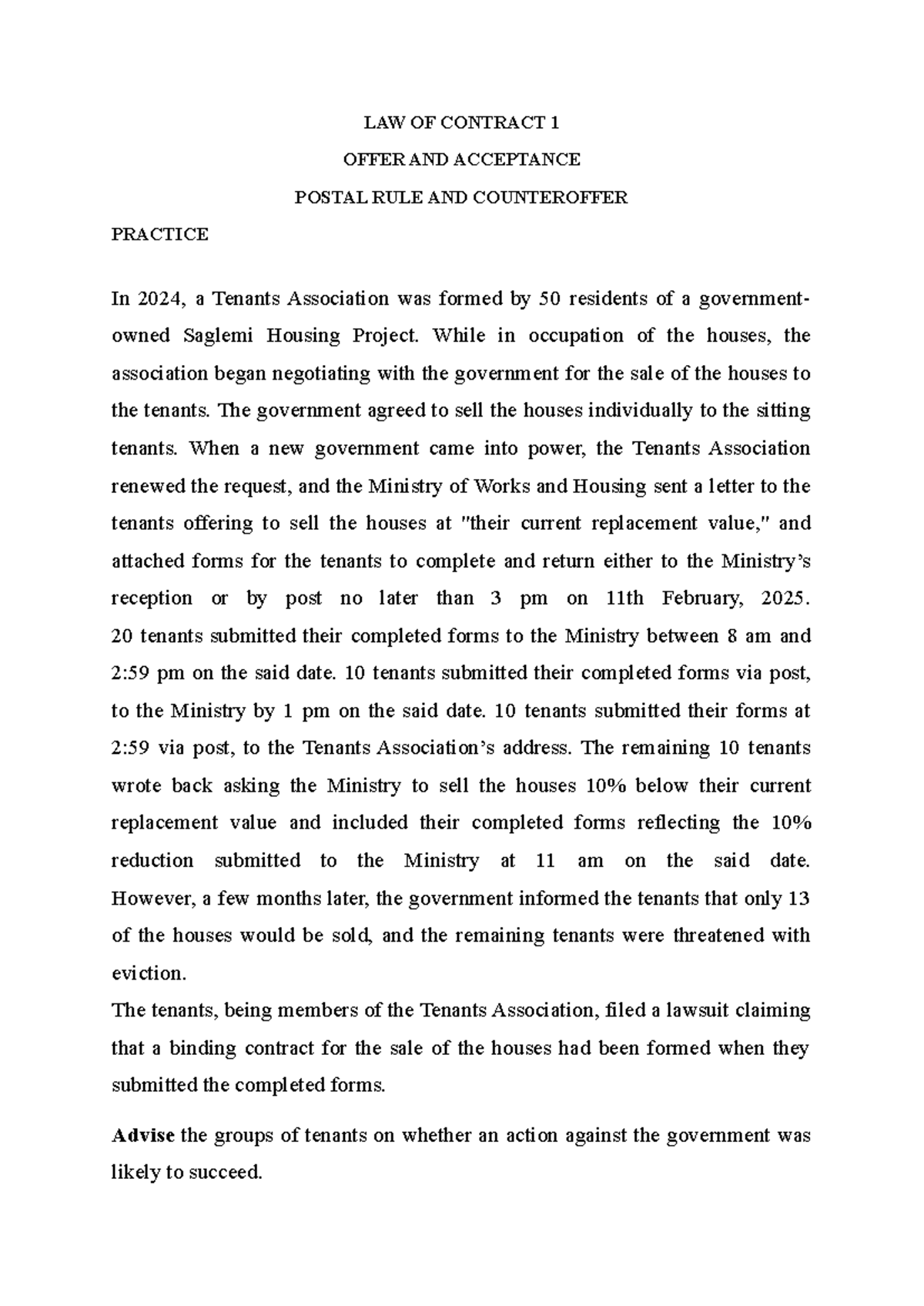 Offer and acceptance - LAW OF CONTRACT 1 OFFER AND ACCEPTANCE POSTAL ...