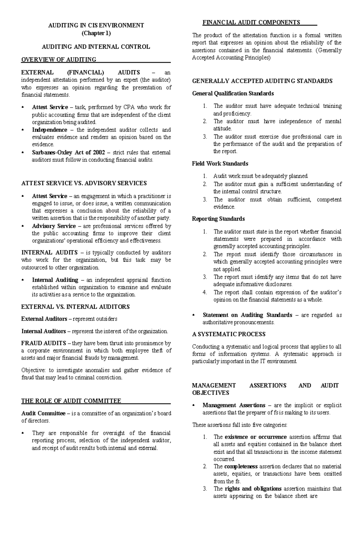 Auditing IN CIS - Notes - hehe - AUDITING IN CIS ENVIRONMENT (Chapter 1 ...