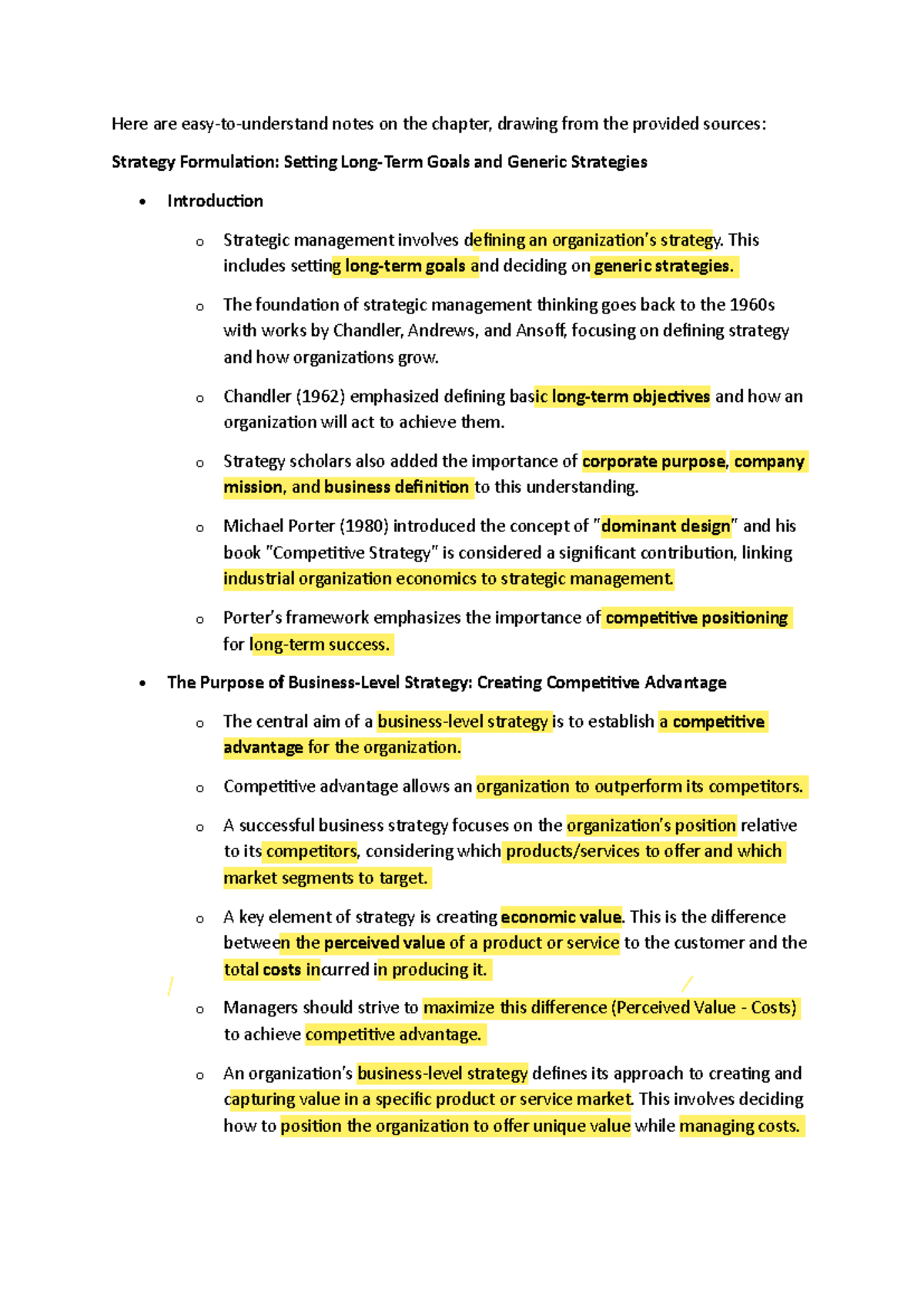 Chapter 6 Notes: Strategy Formulation & Competitive Advantage - Studocu