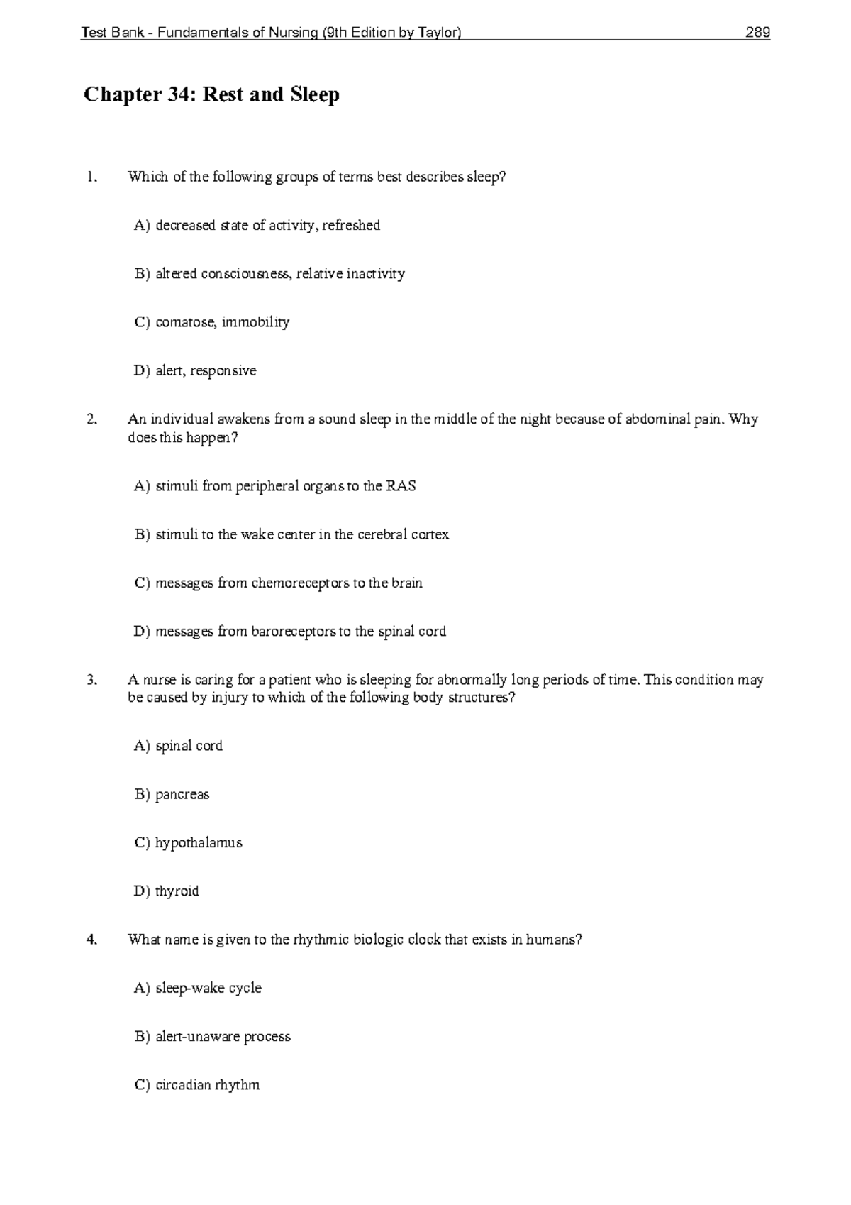Nursing Fundamentals: Study Questions on Sleep and Rest (NUR101) - Studocu