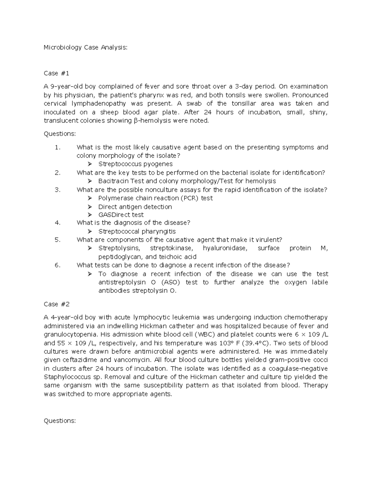 Microbiology Case Study: Diagnosis & Treatment Concepts - Studocu