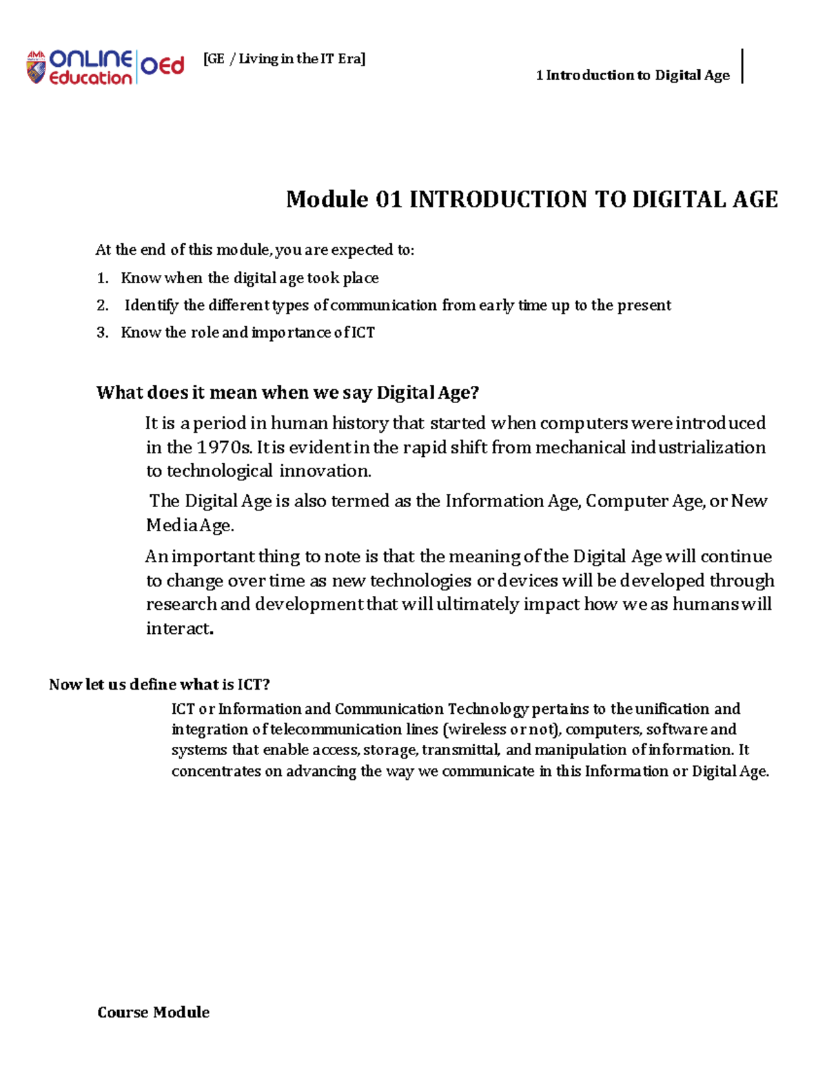 Living in the IT Era: Digital Age Overview for GE Modules - Studocu