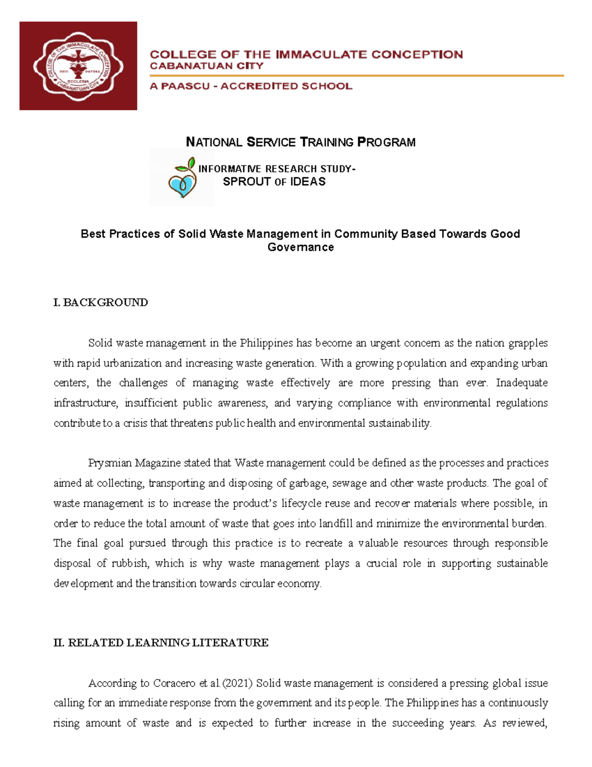 ALCO- Sprout- Actvity-swm-requirement - NATIONAL SERVICE TRAINING ...