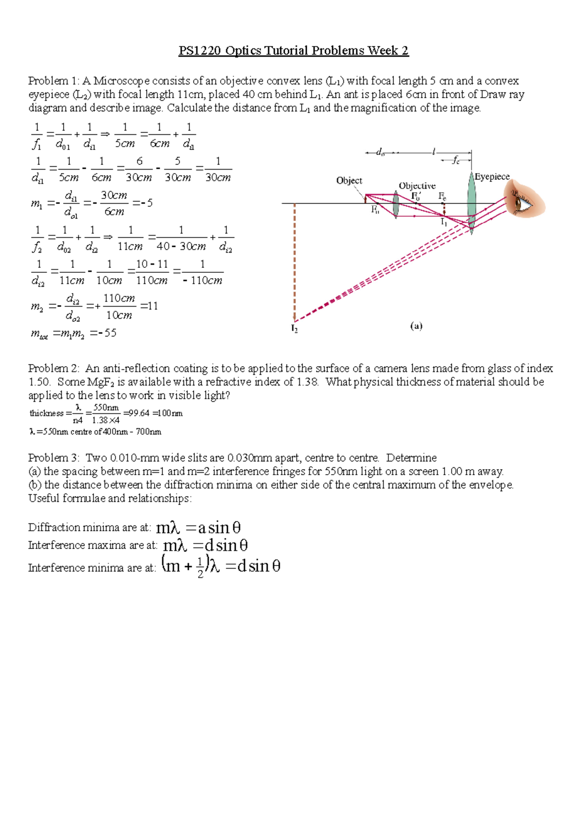 Tutorial Questions Phys 1220 Optics Tutorial 2 solutions - PS1220 ...