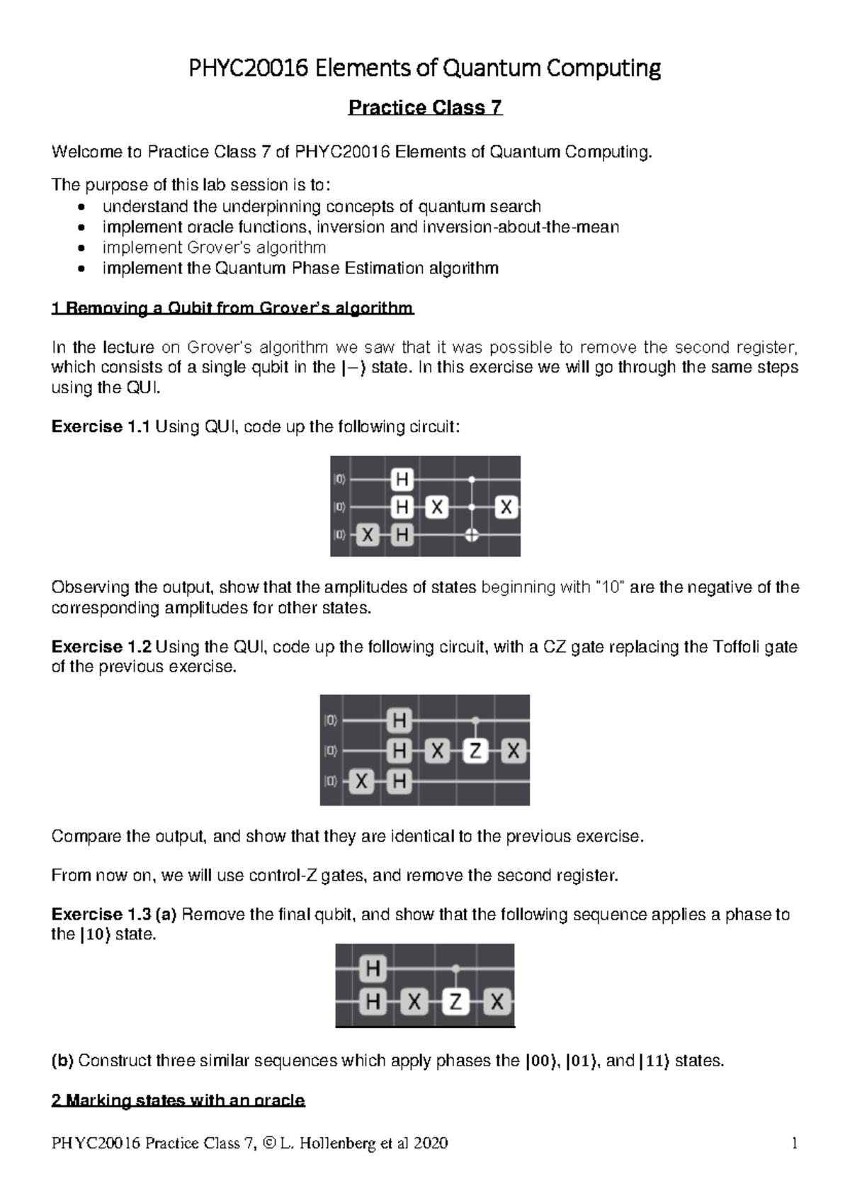 PHYC20016 Practice Class 7: Quantum Computing Lab Exercises - Studocu