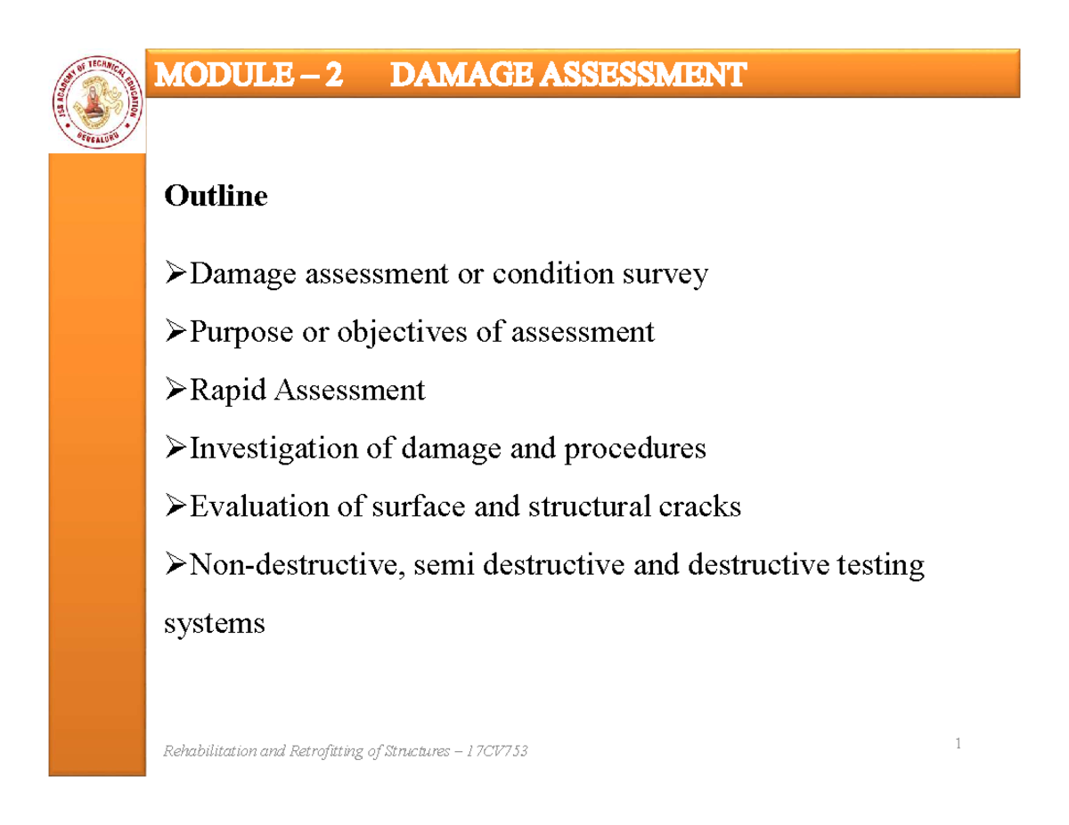 Damage Assessment & Rehabilitation Procedures 17CV753 - Studocu