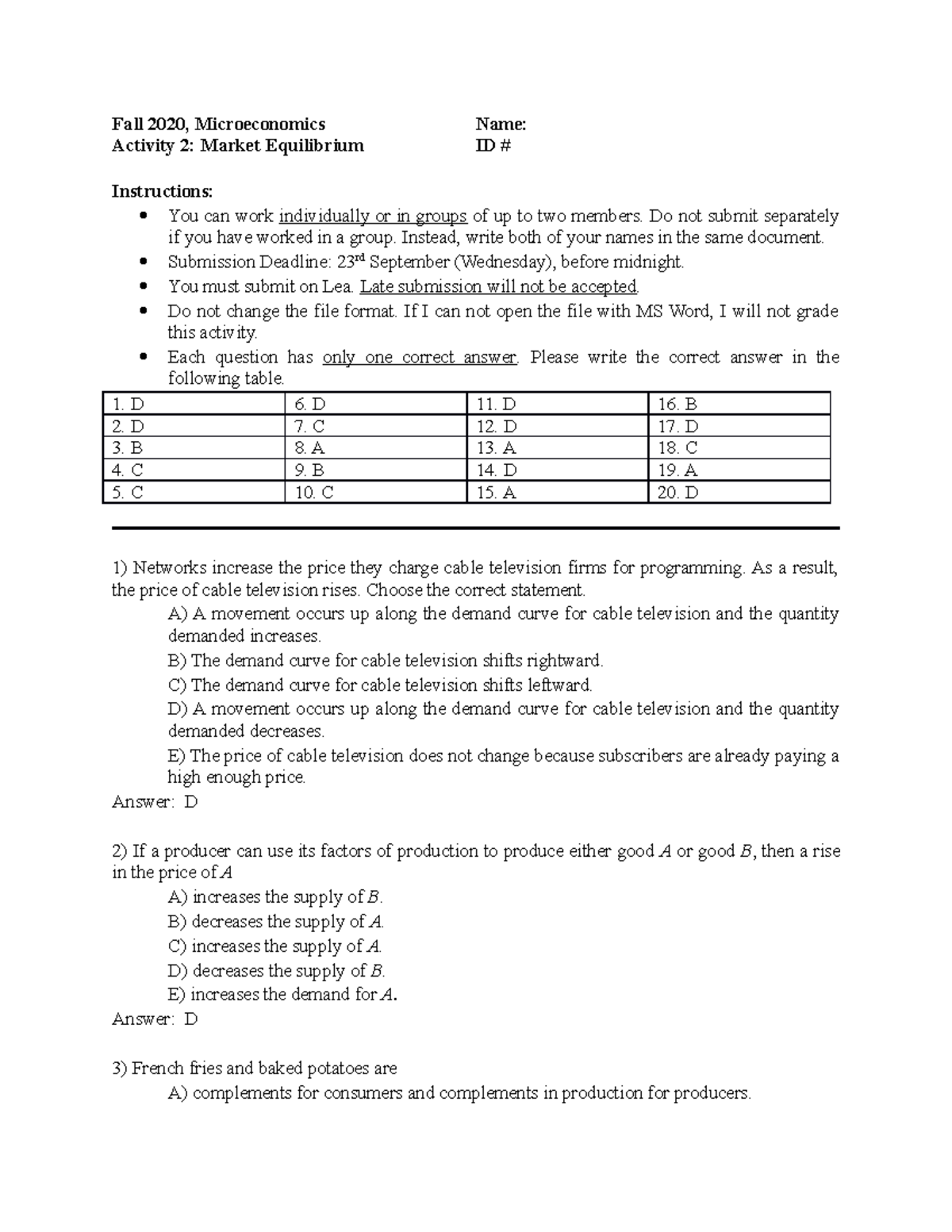 Microeconomics Fall 2020 - Test 2 Solution and Answers - Studocu
