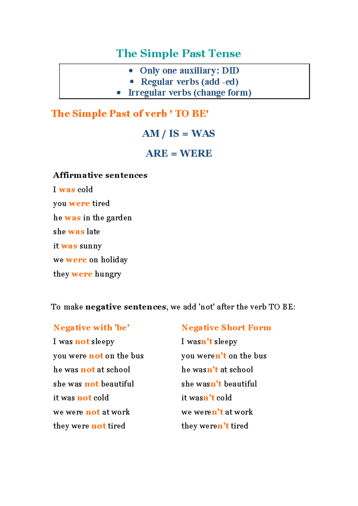 The Simple Past Tense Explained: 'To Be' & Other Verbs - Studocu