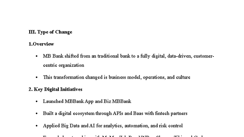 MLC Case Study: MB Bank's Digital Transformation Strategy - Studocu