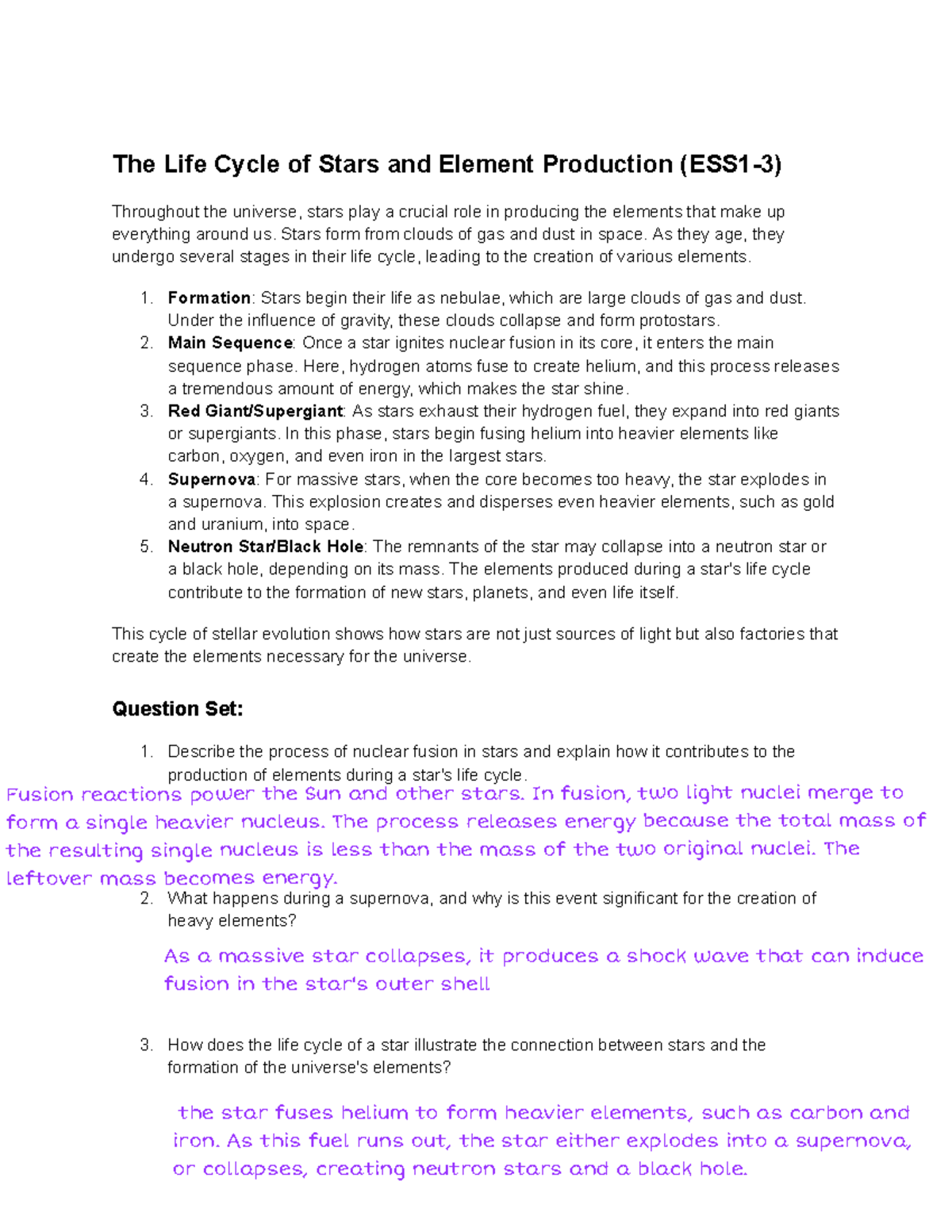Discovering New Worlds: ESS1-3 Star Life Cycle & Nuclear Fusion ...