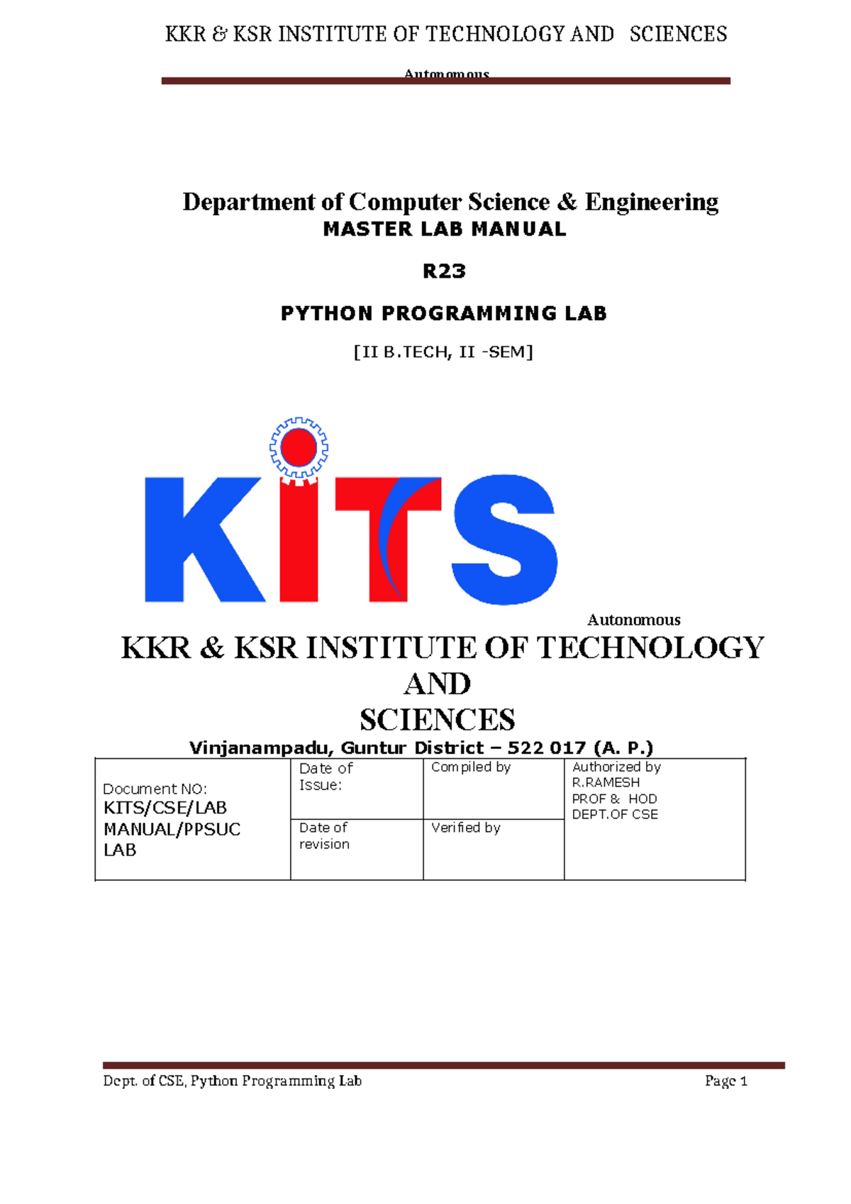 R23 C129 Python Programming Lab Master Manual for II Semester - Studocu