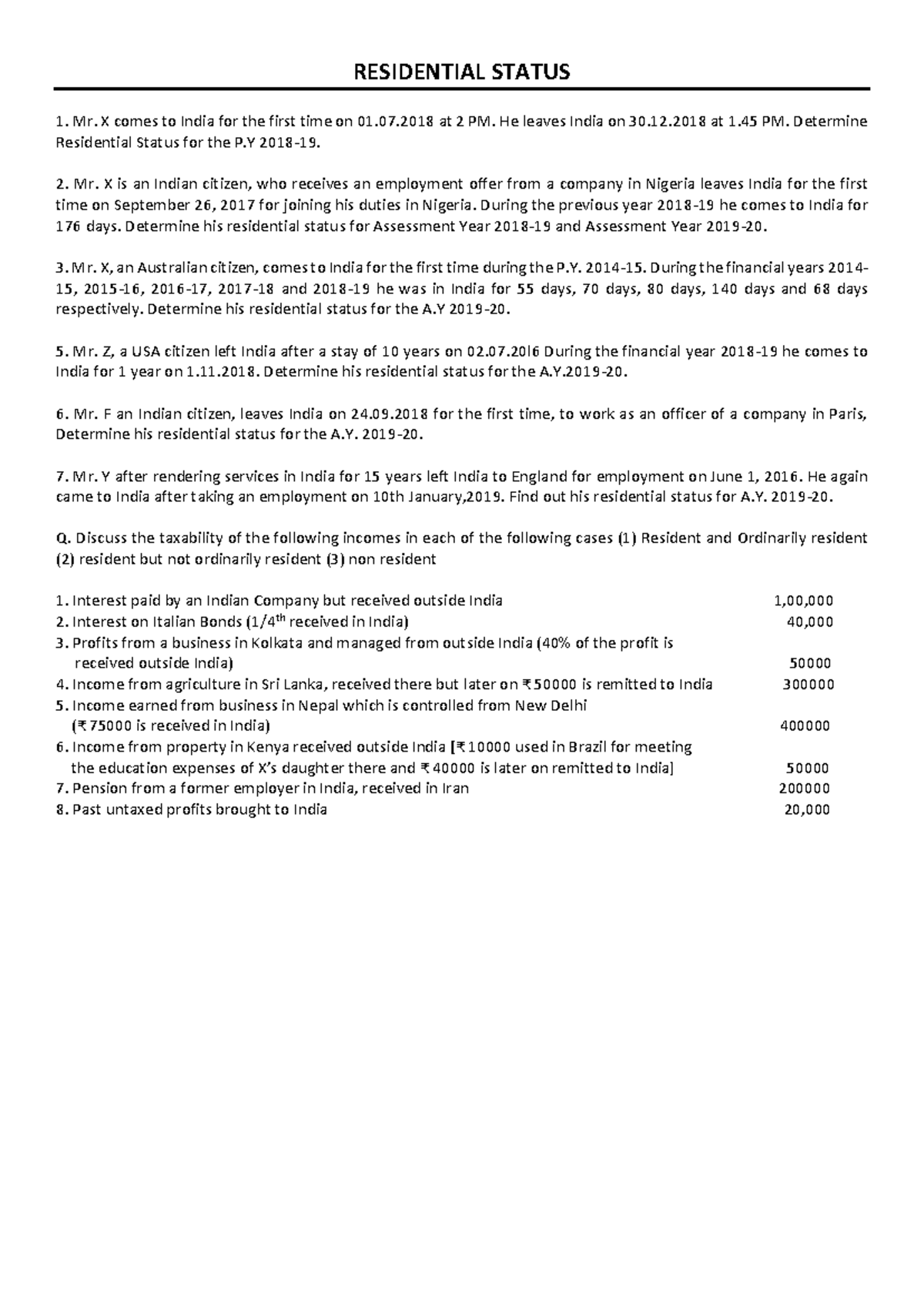 Residential Status Analysis - B.Com Notes on Taxation and Income - Studocu
