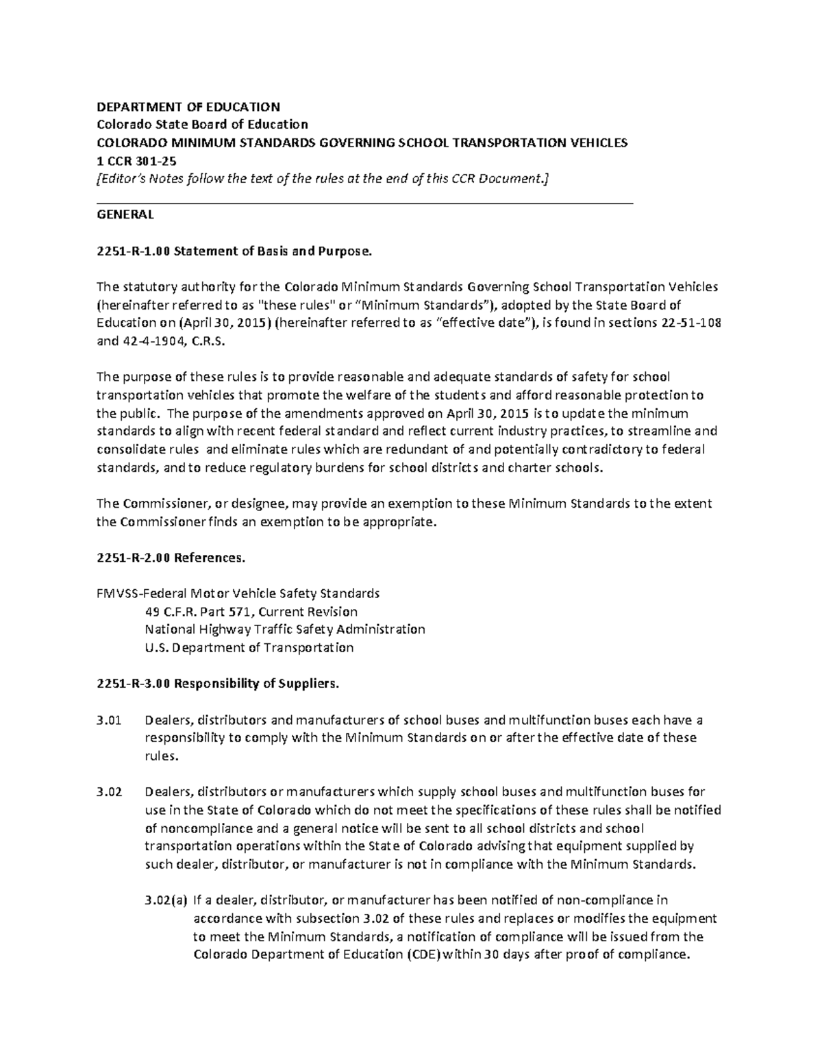 Colorado Minimum Standards for School Transportation Vehicles - Studocu