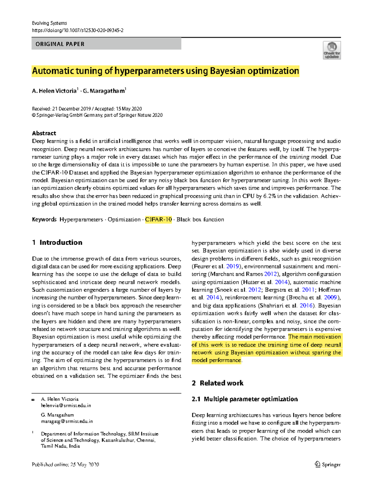 Automatic Hyperparameter Tuning via Bayesian Optimization in Deep ...