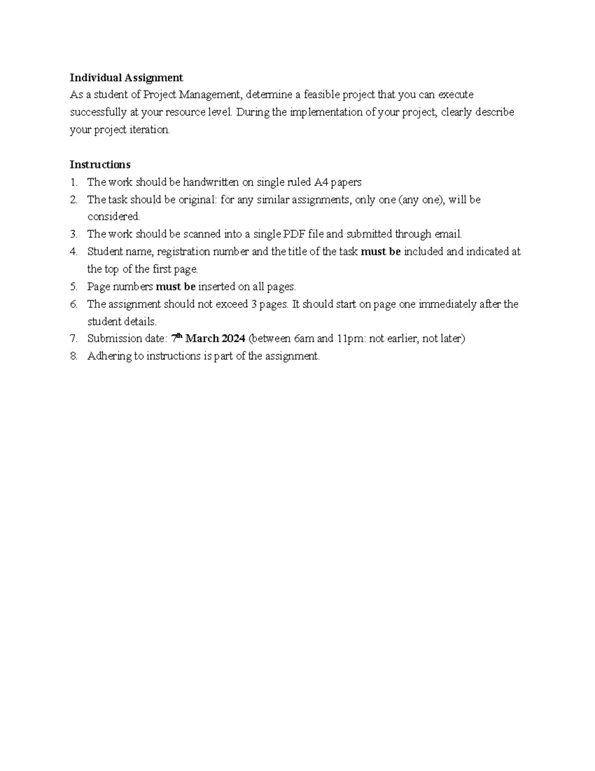 PM 101: Individual Project Assignment and Implementation Guide - Studocu