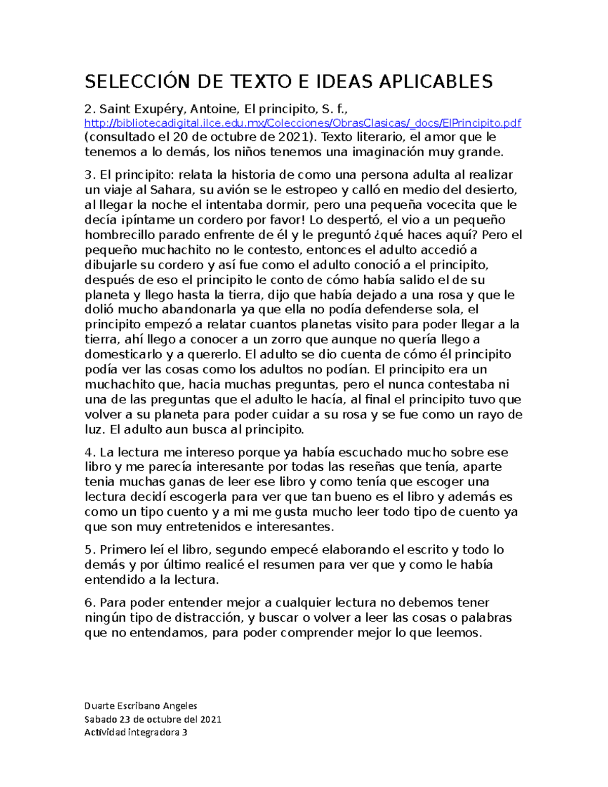 Modulo 2 M2s2ai3 Actividad Integradora 3 Análisis De El Principito