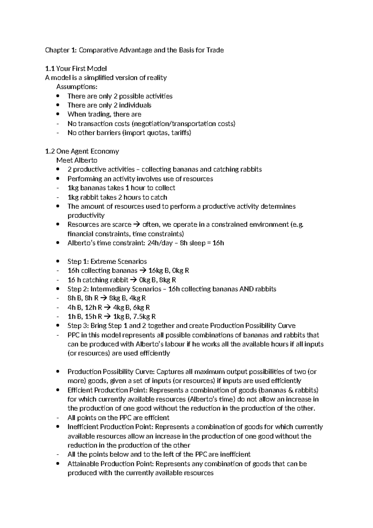 Econ1101 Week 1 Notes: Comparative Advantage & Trade Models - Studocu