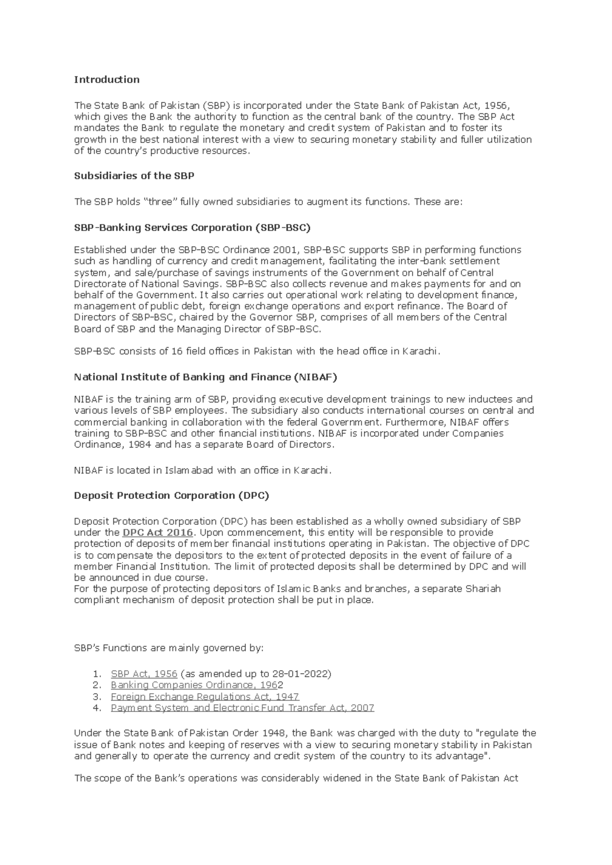 SBP Handout Week 1: Overview of Functions and Subsidiaries - Studocu