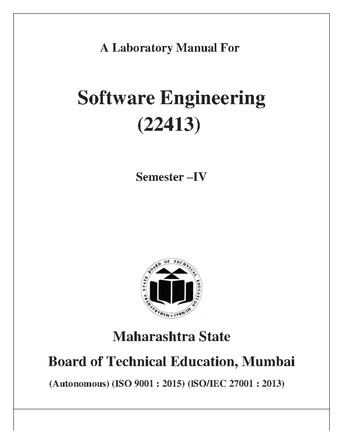 22413 Software Engineering Laboratory Manual - Semester IV - Studocu