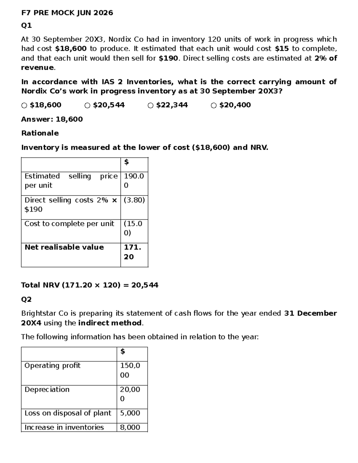 F7 PRE-MOCK EXAM JUNE 2026 - Comprehensive Answers - Studocu