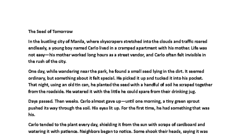 The Seed of Tomorrow: An Essay on Hope and Community Growth - Studocu
