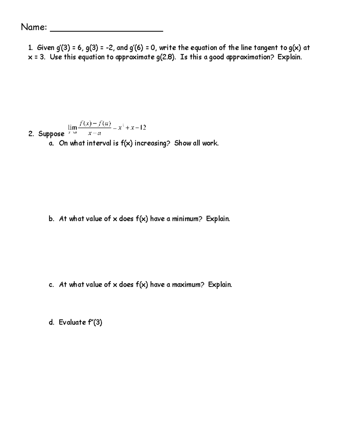 Calculating Tangent Lines and Function Behavior - 6.11 - Studocu