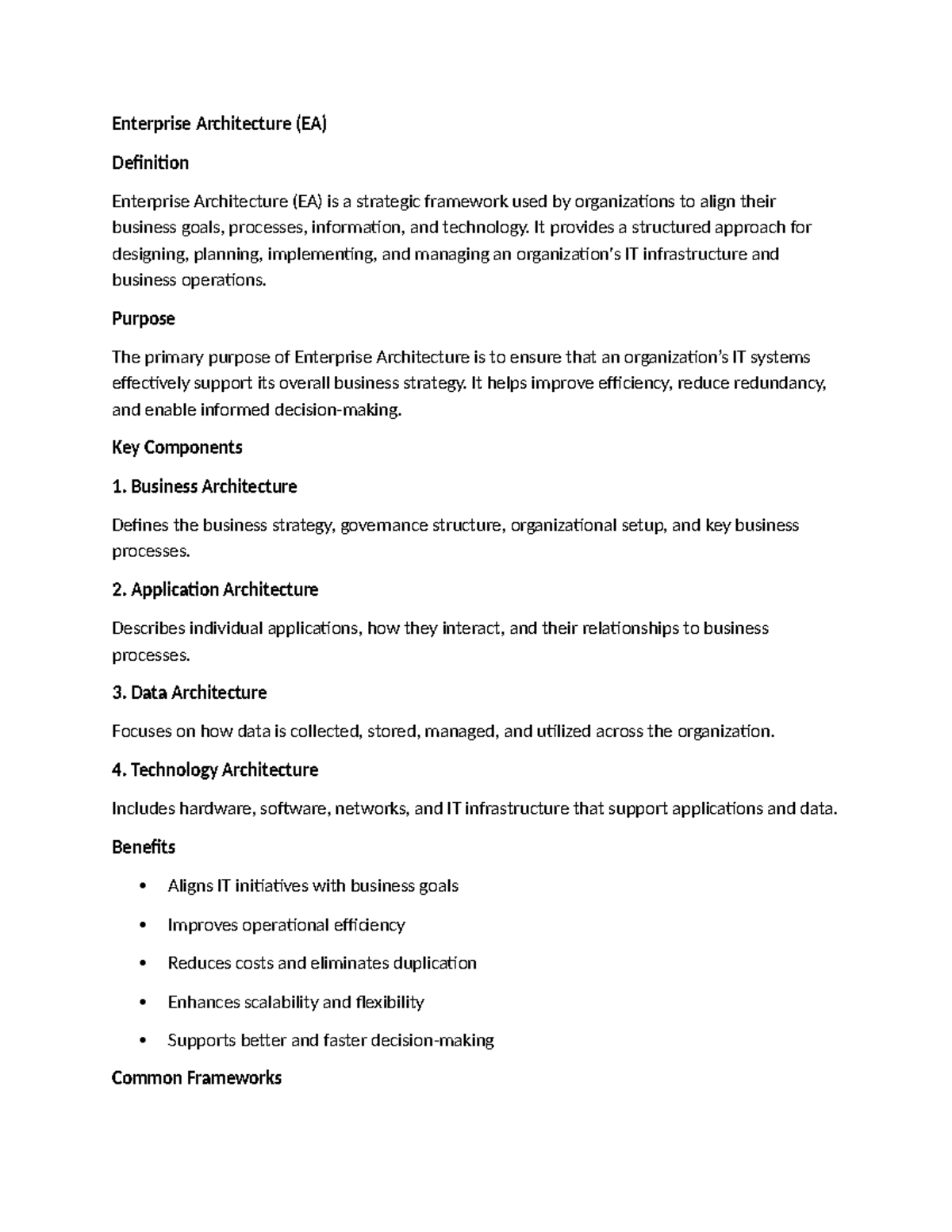 EA Framework: Aligning Business Goals with IT Strategy - Studocu