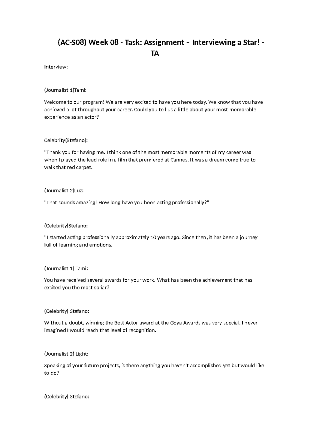 TA AC-S08 - Entrevista con una Estrella: Tarea Semana 08 - Document Preview