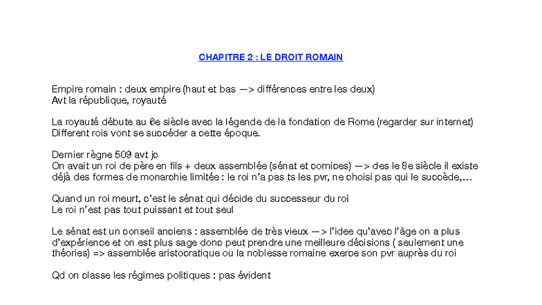 CHAPITRE 2 : LE DROIT ROMAIN - Institutions et Sources du Droit - Studocu