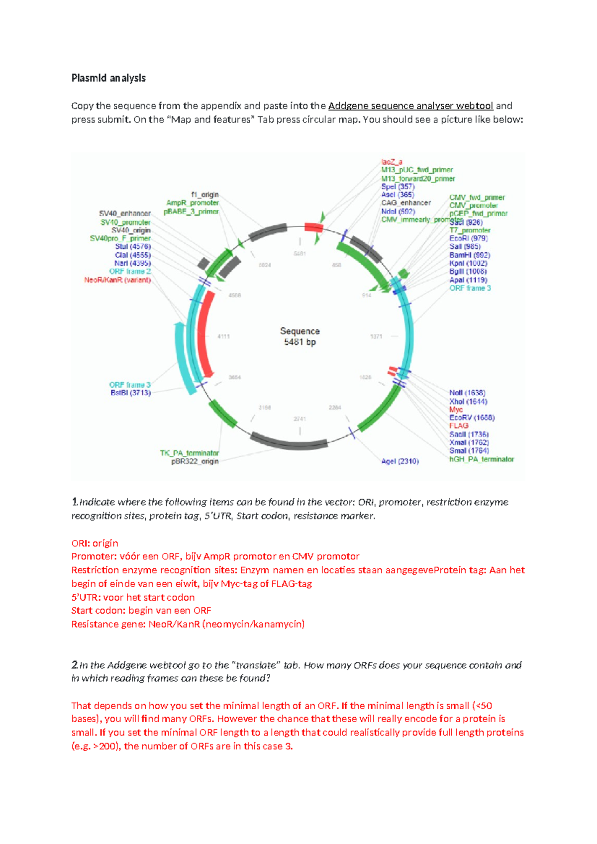1.6 Exercise Answers - Analysis of Expression Vectors - Studeersnel