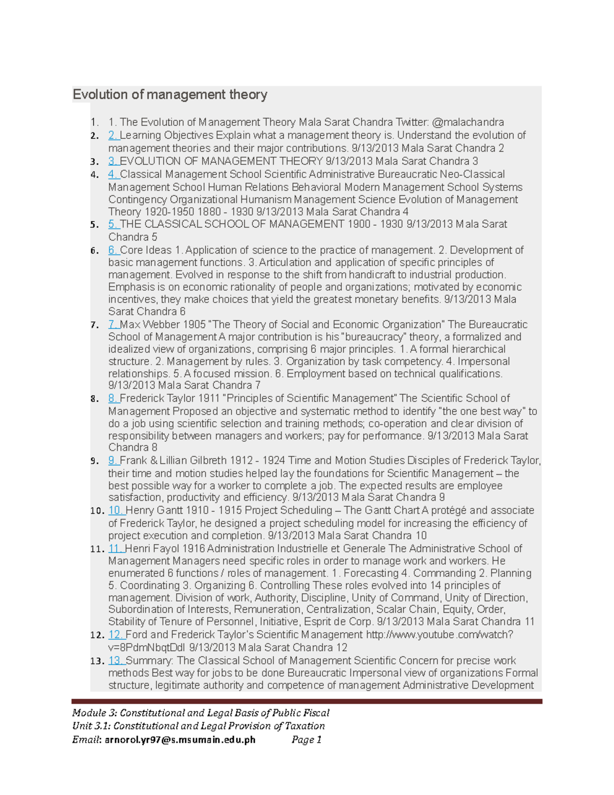 Evolution of Management Theory: MY Report on Key Schools and Concepts ...
