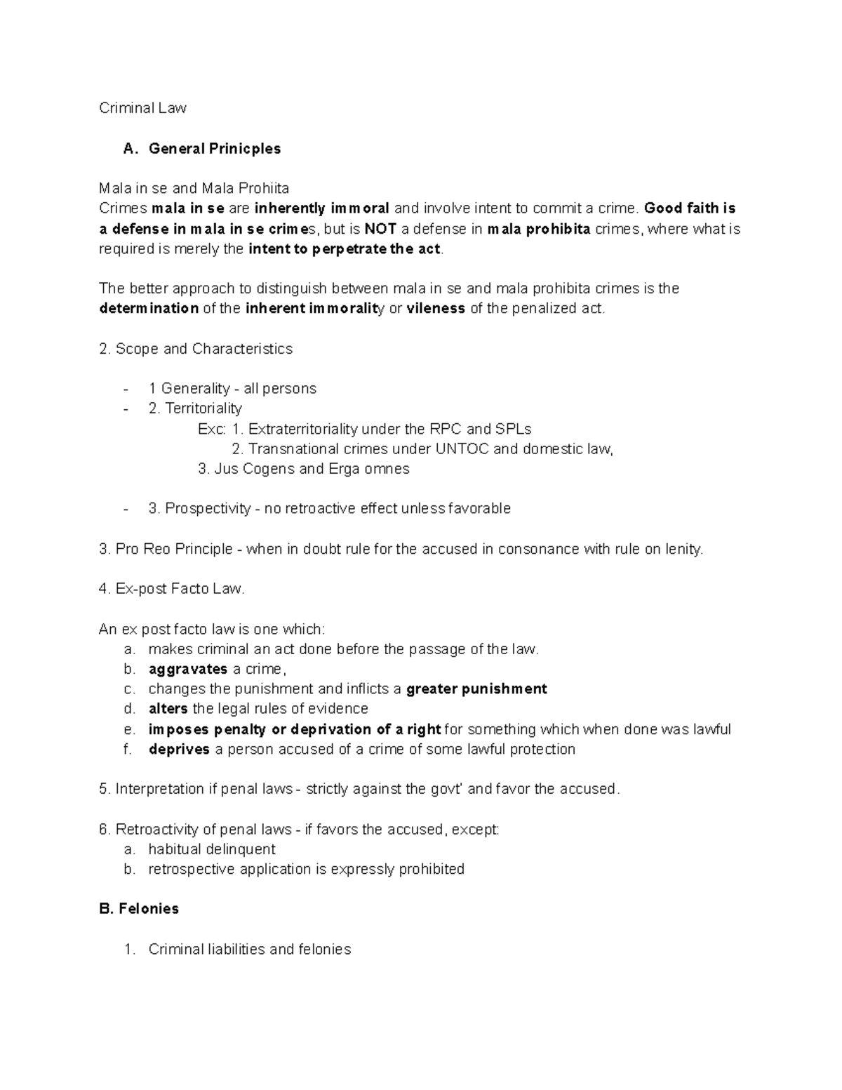Criminal Law 101 - Comprehensive Review Notes for Exam Preparation ...