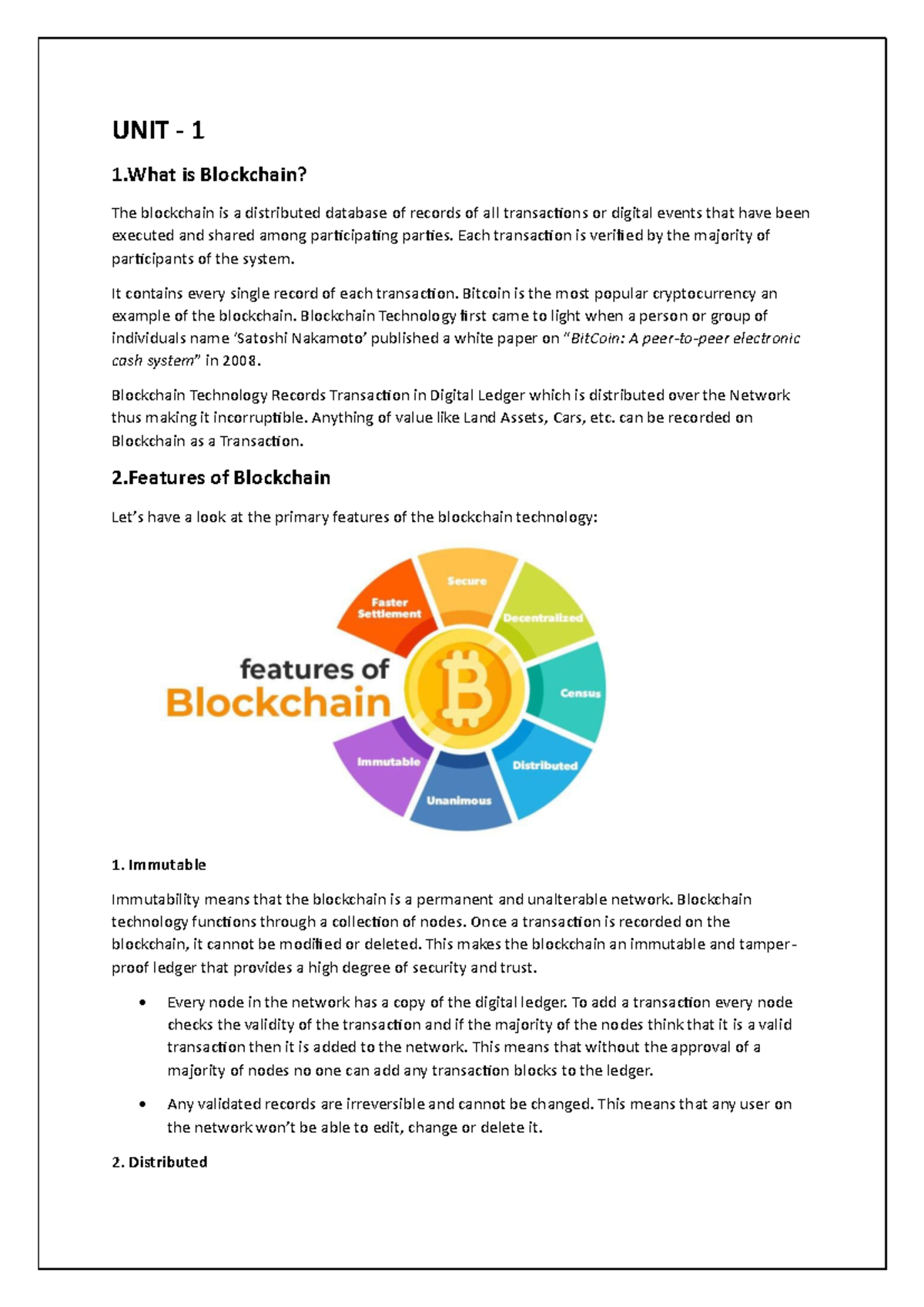 UNIT 1: Understanding Blockchain Technology and Its Key Features - Studocu