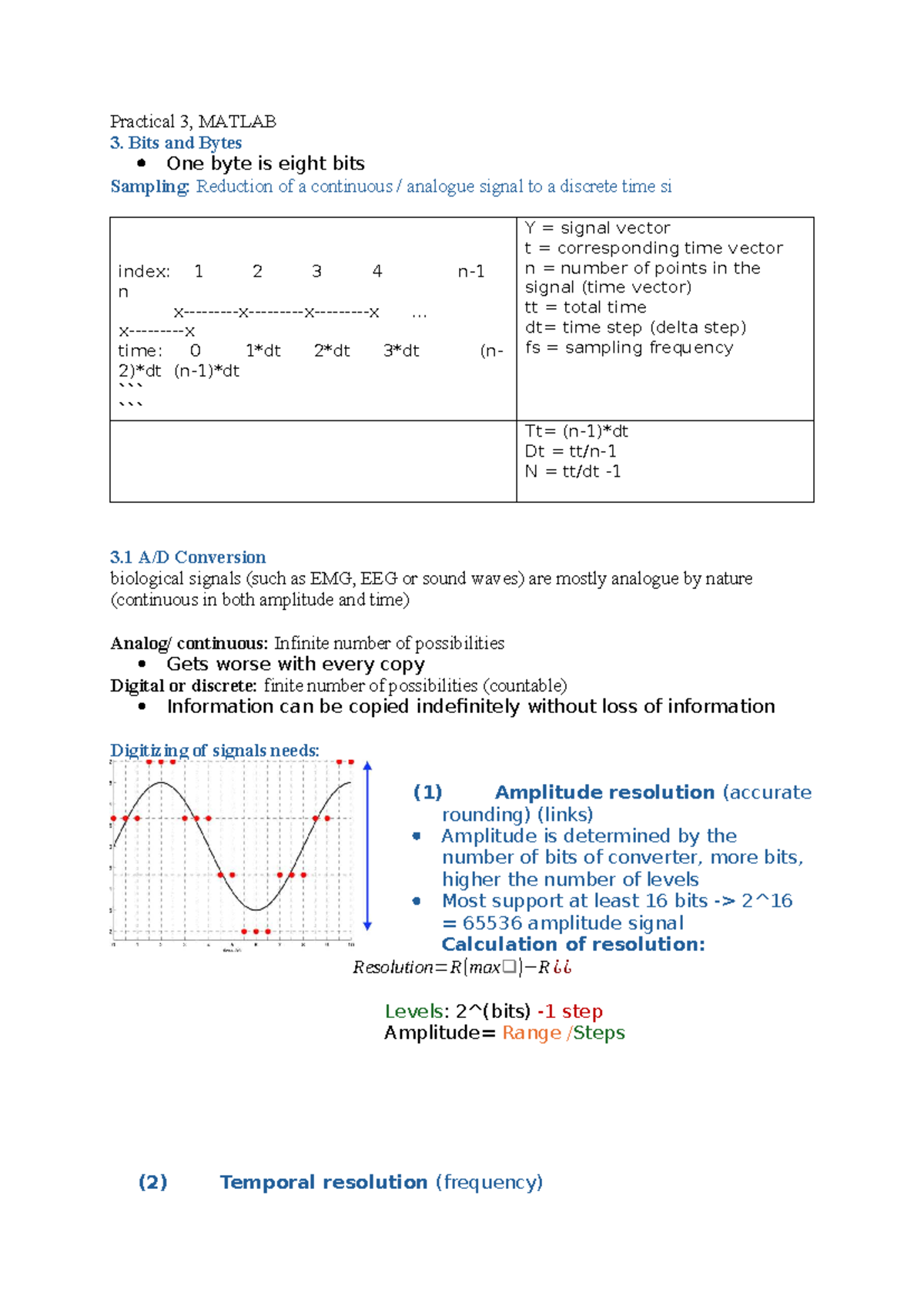 Practical 3: MATLAB Signal Sampling and Digitization Techniques ...