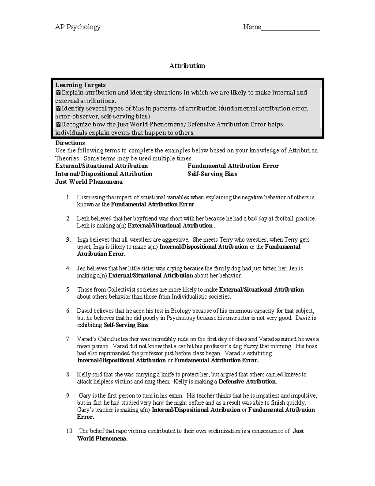 AP Psych Attribution Notes: Biases & Theories Explained - Studocu
