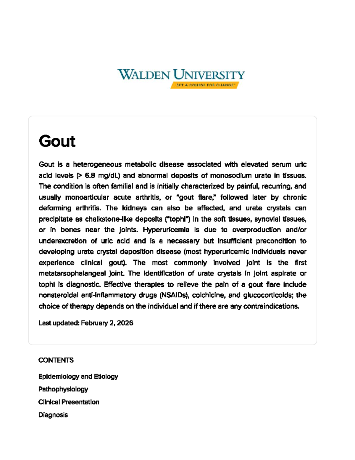 Week 7 - Gout Lecture Notes (PHAR 501) - Studocu
