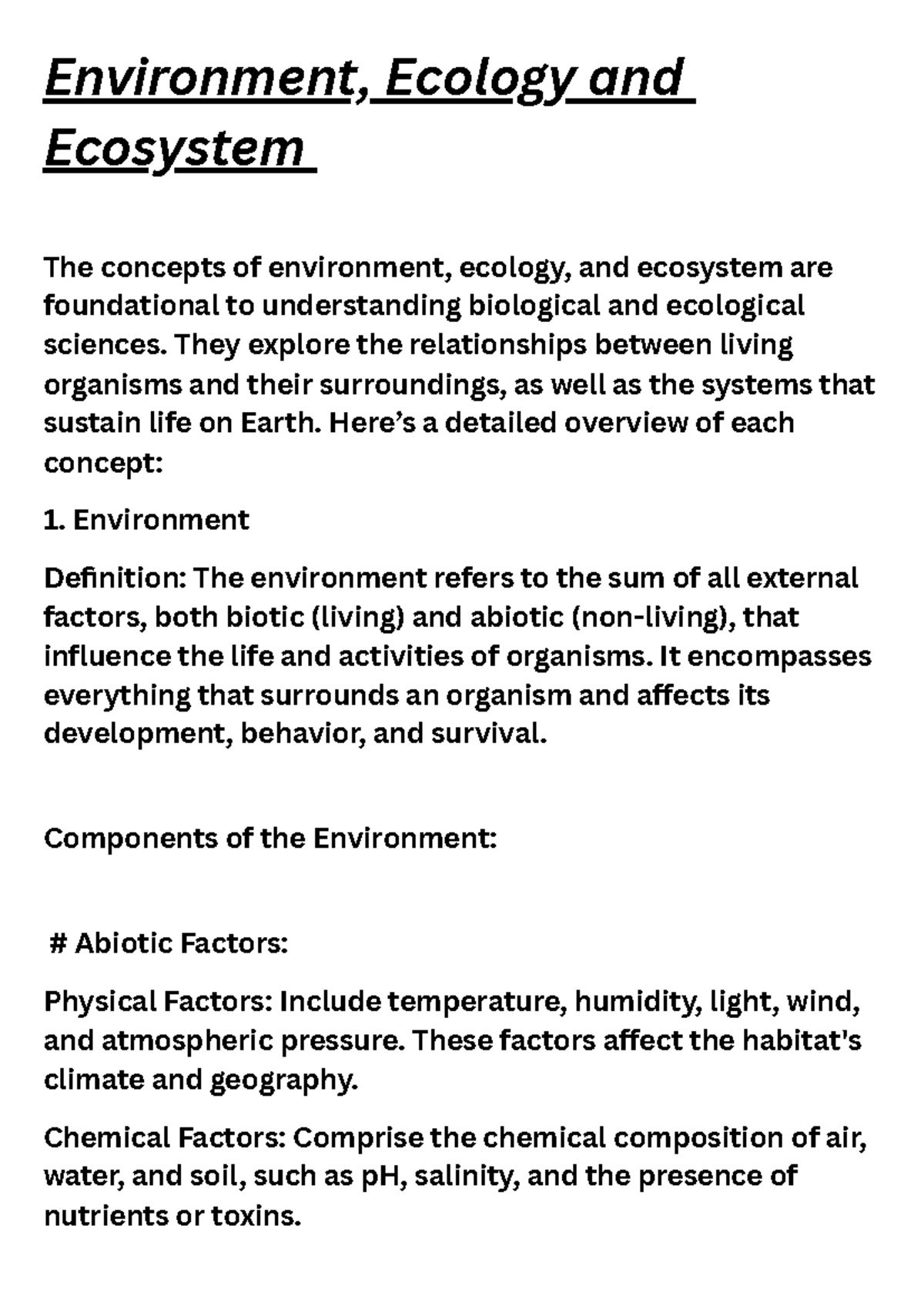 Understanding Environment, Ecology, and Ecosystems - Course 20241011 ...