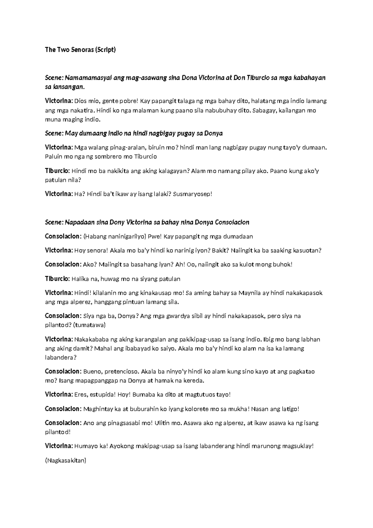 The Two Senoras (Script) - Scene Analysis and Dialogue - Studocu
