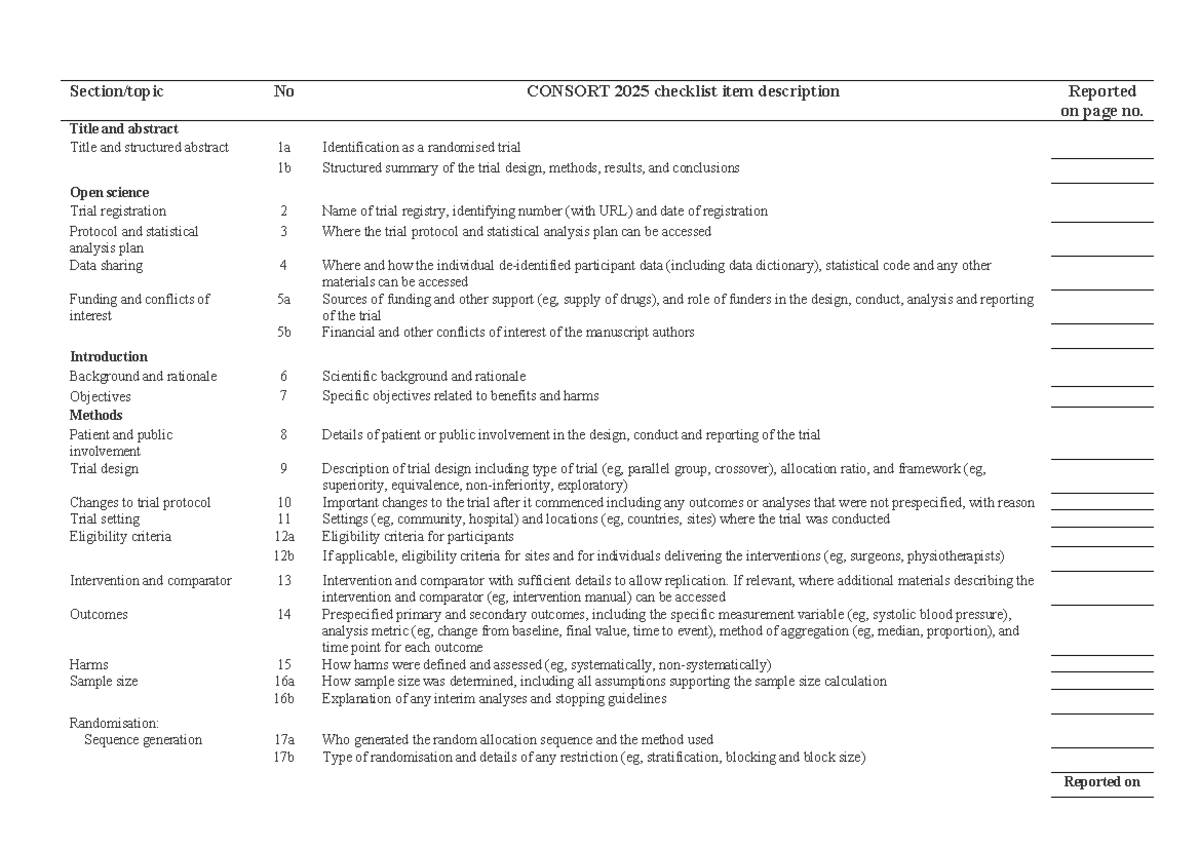 CONSORT 2025 Editable Checklist for Randomised Trials - Studocu