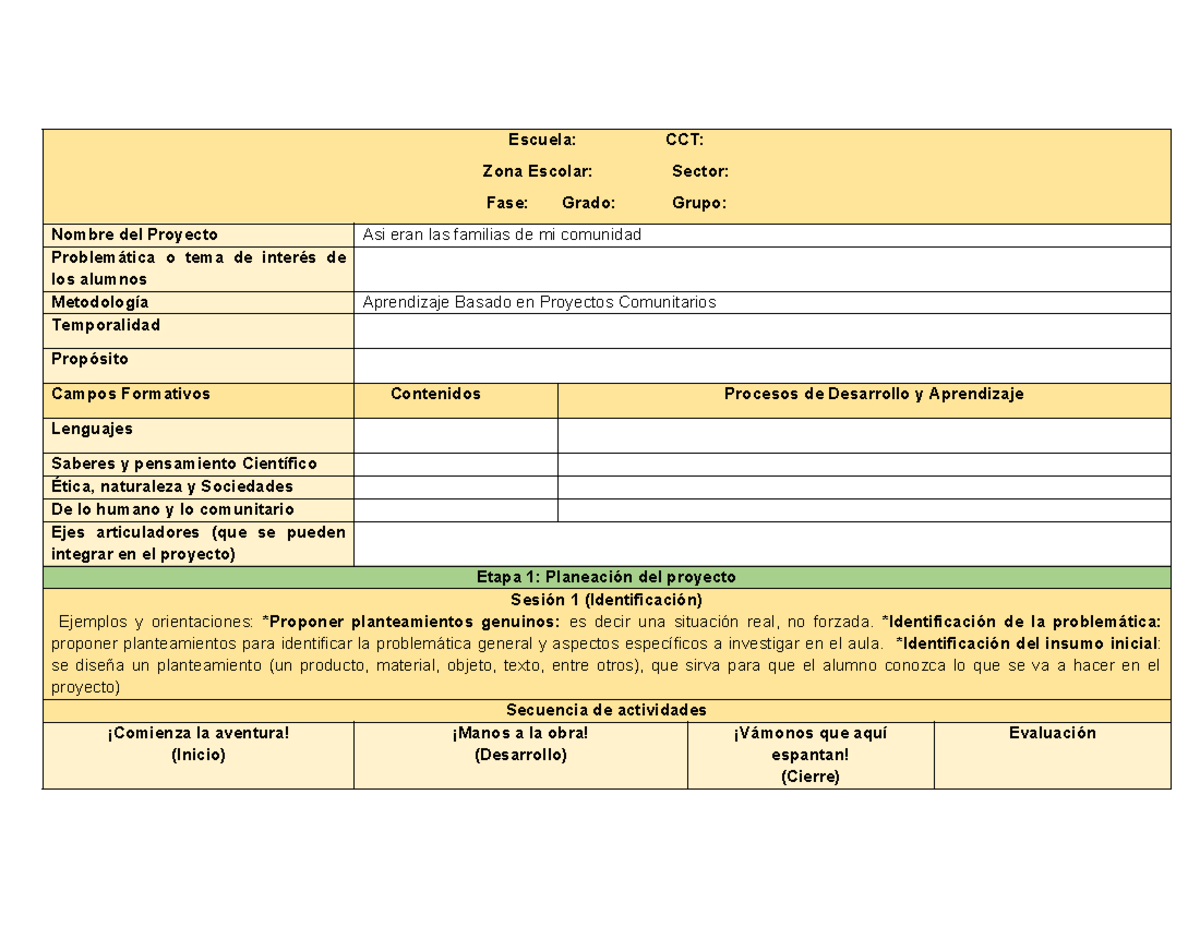 Formato de Planeación de Proyectos Comunitarios ABP: Ejemplo Práctico ...