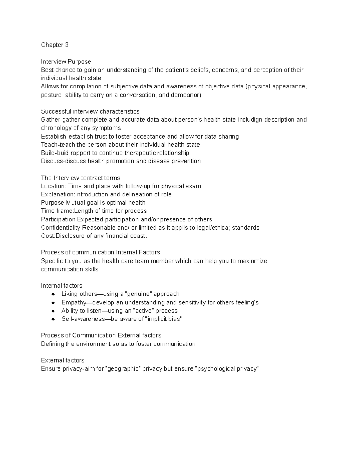 Chapter 3: Understanding Interview Purpose in Health Assessment - Studocu
