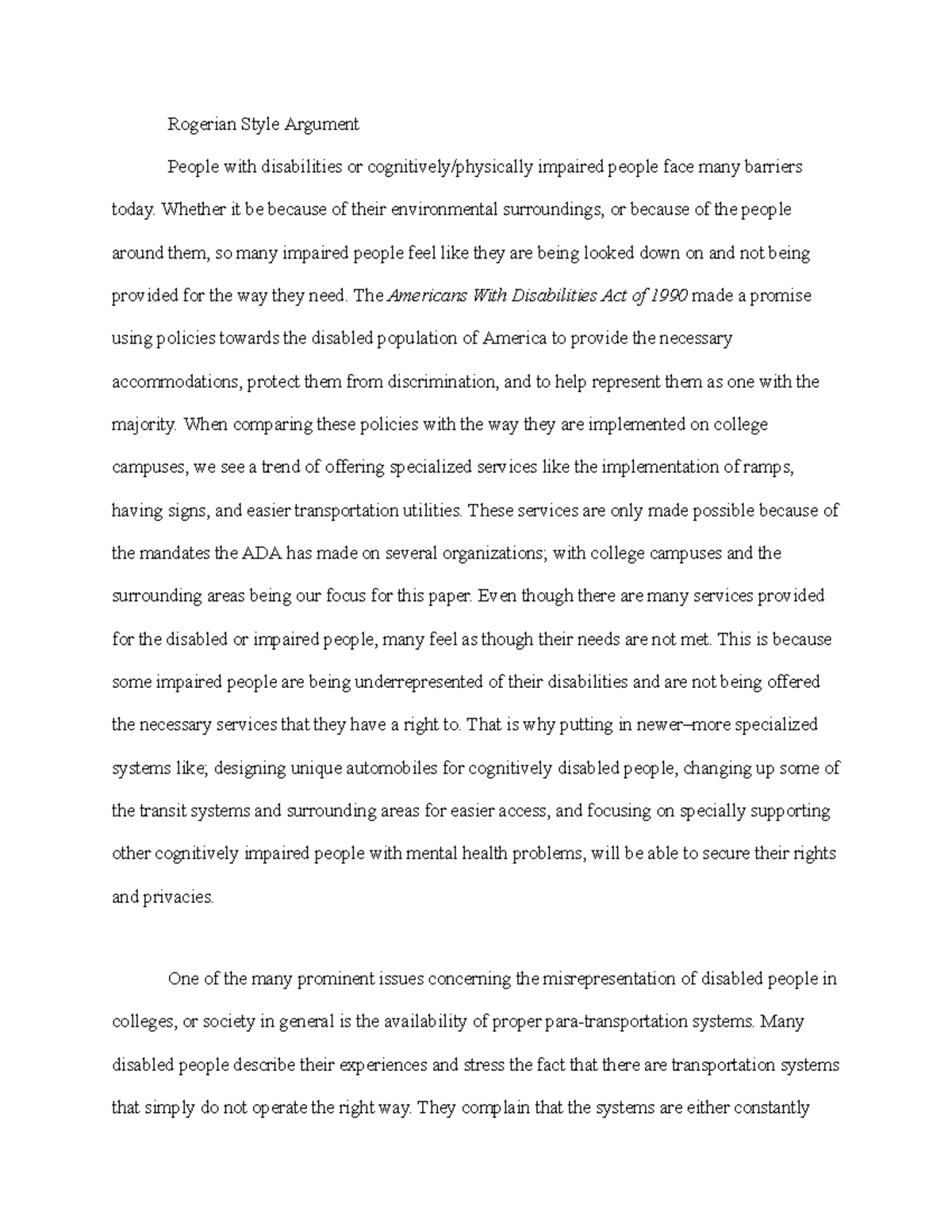 ENG 101: Rogerian Argument Essay on Accessibility for Disabled ...