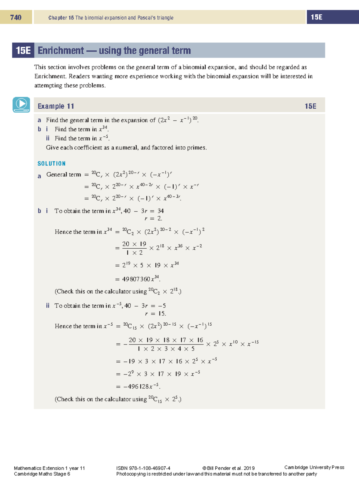 740 Mathematics Extension 1 Chapter 15E: General Term in Binomial ...