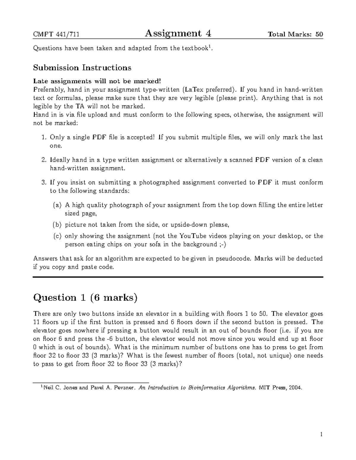 CMPT Assignment 4: Elevator Problem & Sequence Alignment - Studocu
