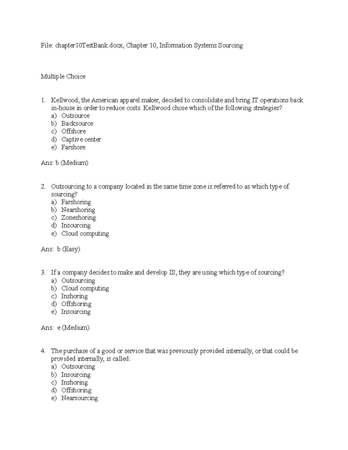 Chapter 10 Practice Exam Questions & Answers - IS Sourcing - Studocu