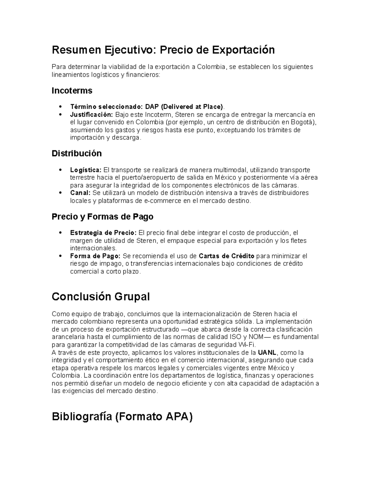 Resumen Ejecutivo: Estrategia de Exportación a Colombia - PÍA - Studocu