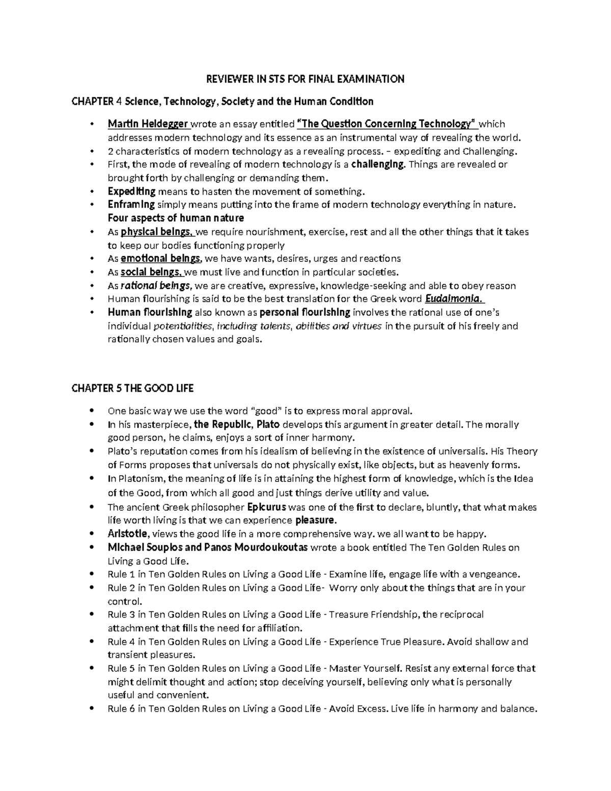 Reviewer in STS for Final Exam: Key Concepts from Chapters 4-11 - Studocu
