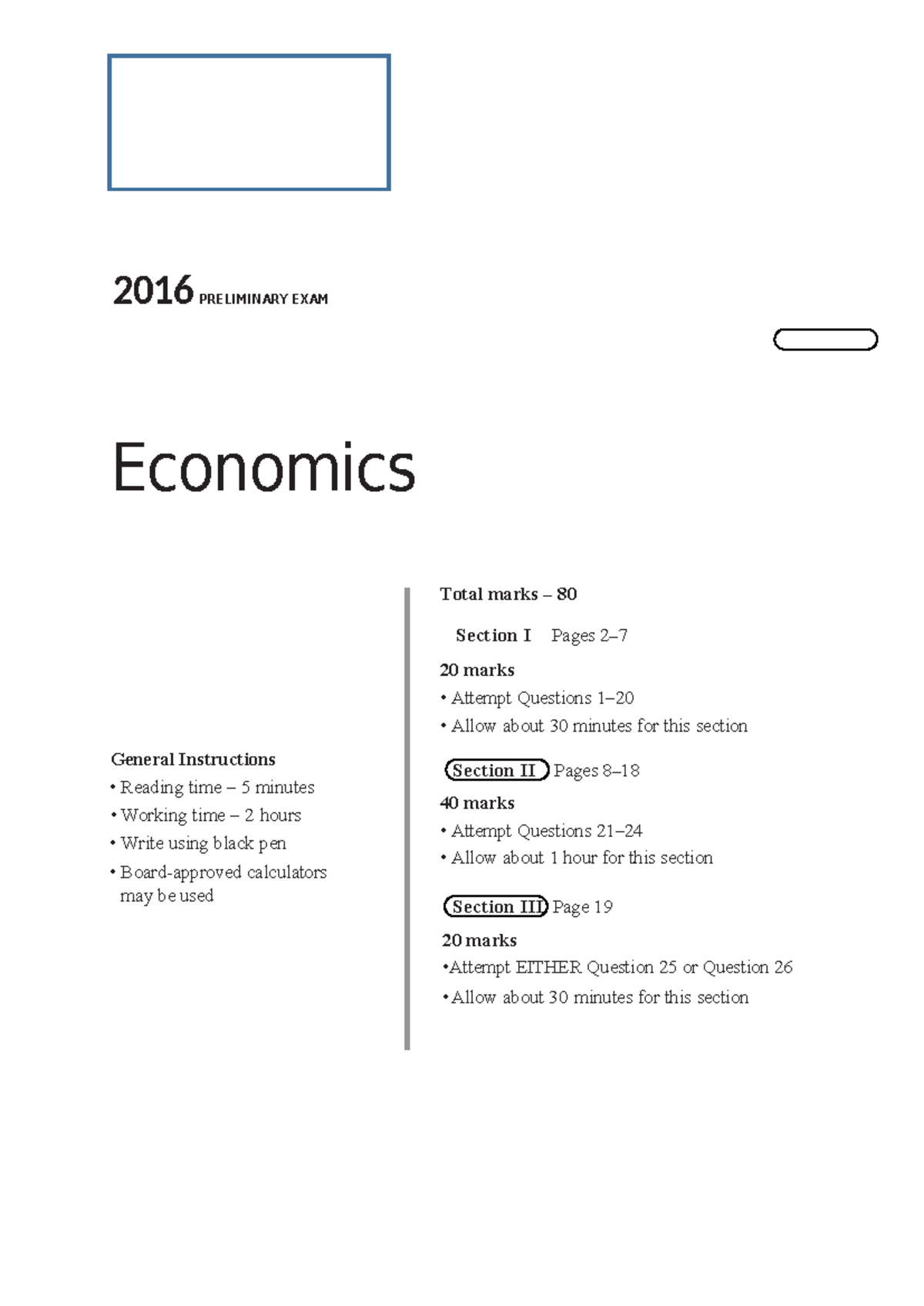 2016 ECONOMICS PRELIMINARY EXAM - Total Marks 80 - Studocu