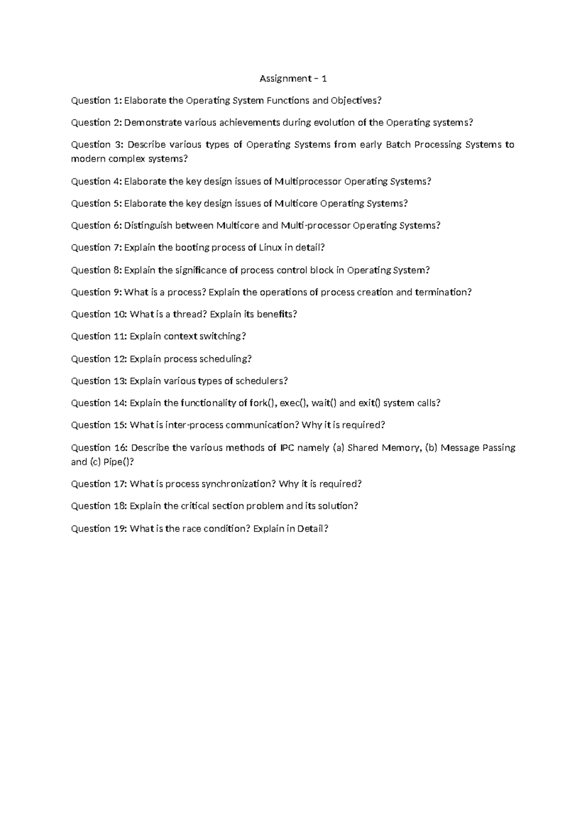 A3 - Assignment 1: Operating System Functions & Evolution - Studocu