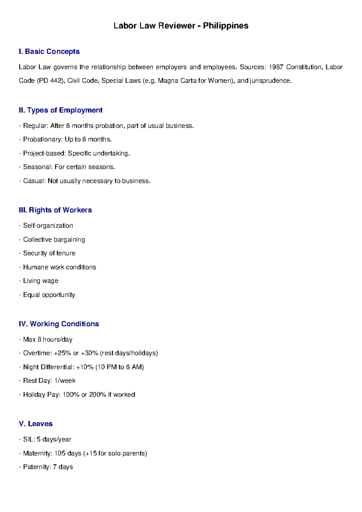 Labor Law Reviewer PH: Basic Concepts & Employment Types - Studocu